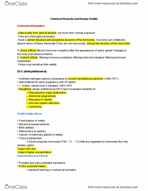 EESA10H3 Lecture Notes - Lecture 4: Biomonitoring, Diethylstilbestrol, Miscarriage thumbnail