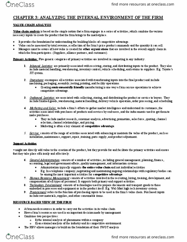 ADMS 4900 Chapter Notes - Chapter 3: Swot Analysis, Delivery (Commerce), Quality Management thumbnail