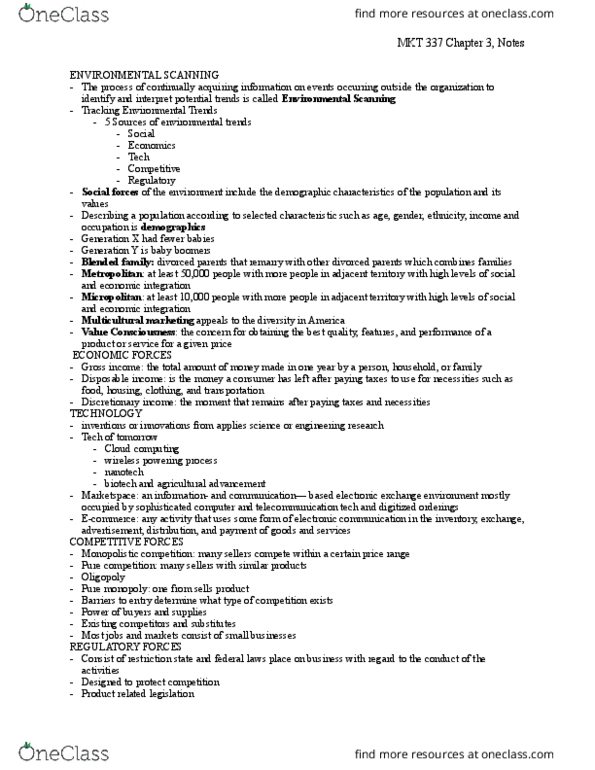 MKT 337 Chapter Notes - Chapter 3: Disposable And Discretionary Income, Gross Income, Millennials thumbnail