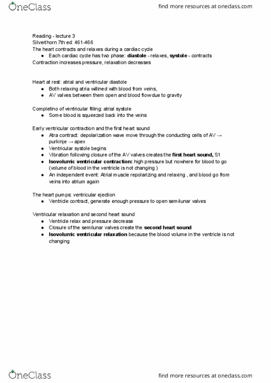 PSL301H1 Chapter Notes - Chapter 3: Heart Valve, Heart Sounds, Diastole thumbnail