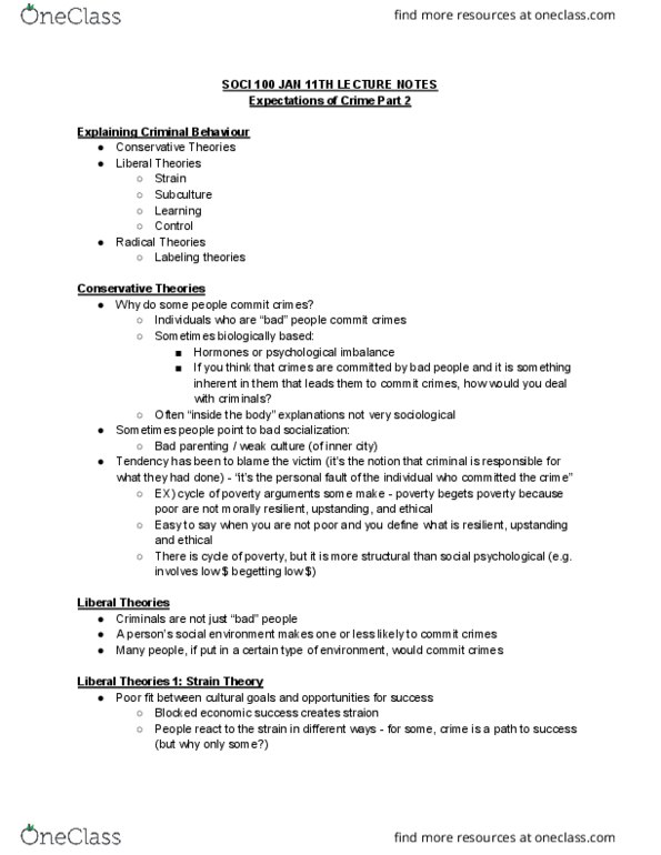 SOCI 100 Lecture Notes - Lecture 3: Subculture, Labeling Theory, Identity Formation thumbnail