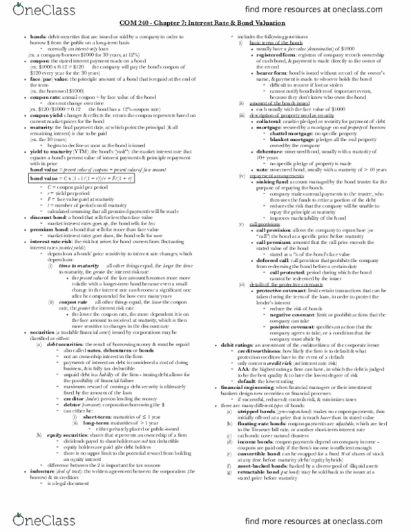 COM 240 Chapter Notes - Chapter 7: Nominal Yield, Chattel Mortgage, Interest Rate Risk thumbnail