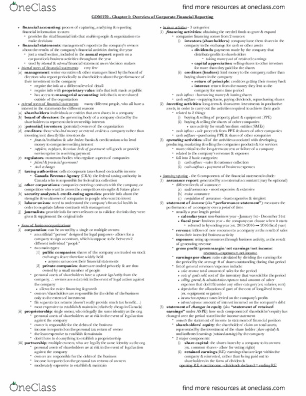 COM 270 Chapter Notes - Chapter 1: Canada Revenue Agency, Income Statement, Management Accounting thumbnail