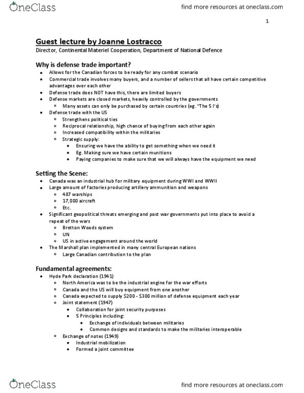 PSCI 3607 Lecture Notes - Lecture 4: Canadian Commercial Corporation, Production Sharing Agreement, United States Department Of Defense thumbnail