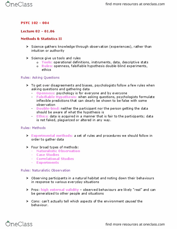 PSYC 102 Lecture Notes - Lecture 2: Falsifiability thumbnail