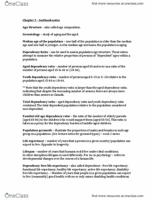 KIN352 Chapter Notes - Chapter chapter 2: Dependency Ratio, Epidemiological Transition, Population Ageing thumbnail