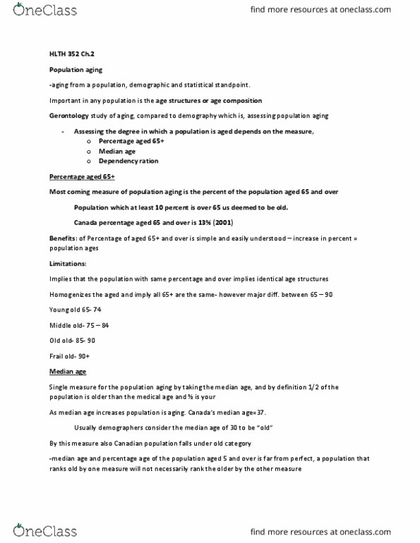 HLTH352 Lecture Notes - Lecture 3: Dependency Ratio, Population Ageing, Health Care In Canada thumbnail