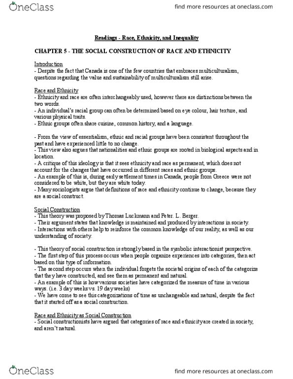 Sociology 1027A/B Chapter Notes - Chapter 5: Symbolic Ethnicity, Dear Abby, Thomas Luckmann thumbnail