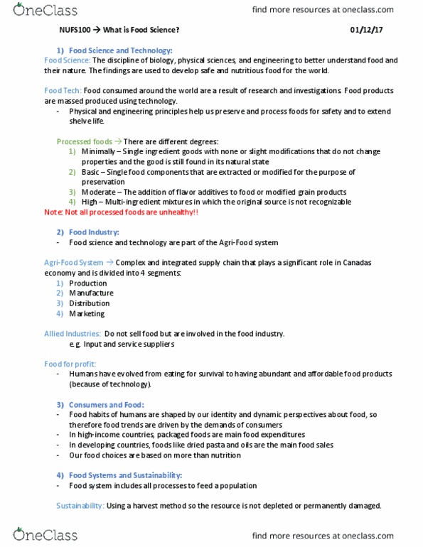 NU FS100 Lecture Notes - Lecture 1: Food Science thumbnail