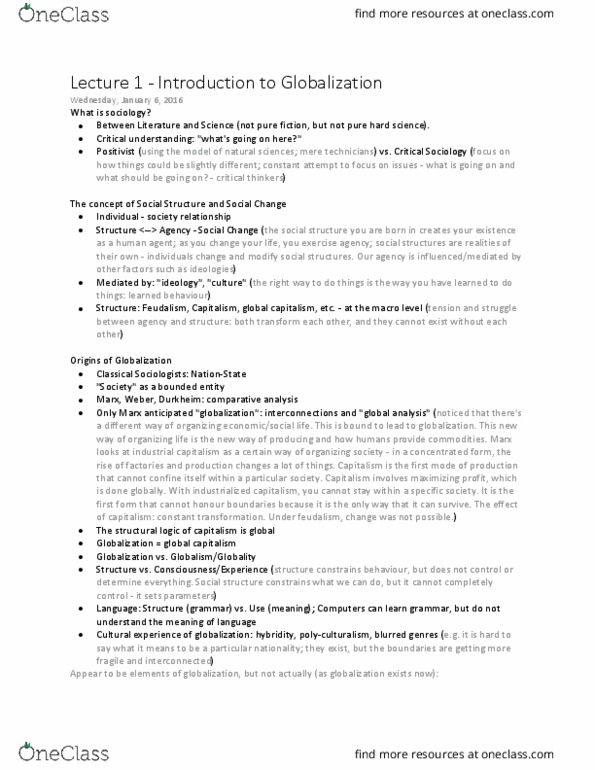 SOC354H5 Lecture Notes - Lecture 1: Bretton Woods, New Hampshire, World Currency, Periphery Countries thumbnail