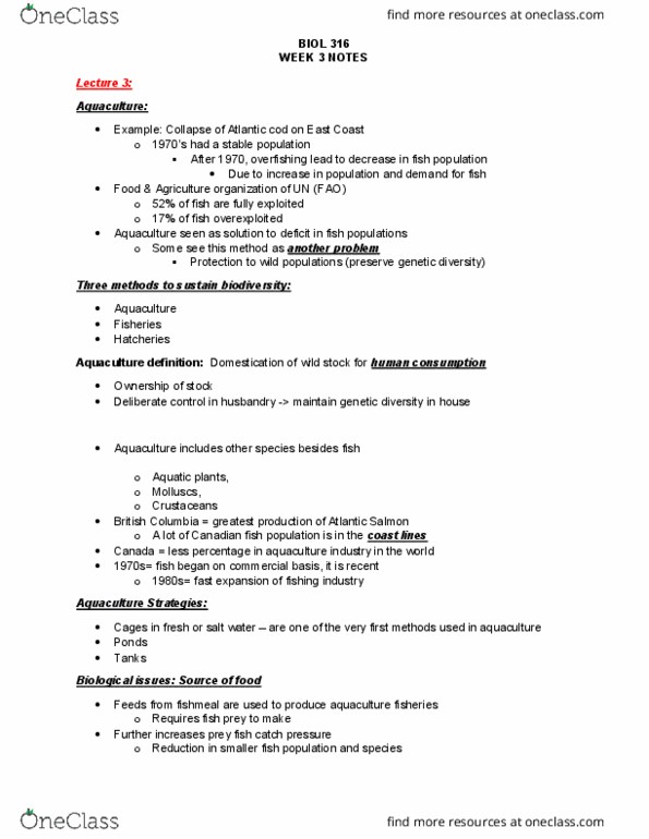 BIOL 316 Lecture Notes - Lecture 9: Atlantic Cod, Fish Meal, Fish Oil thumbnail