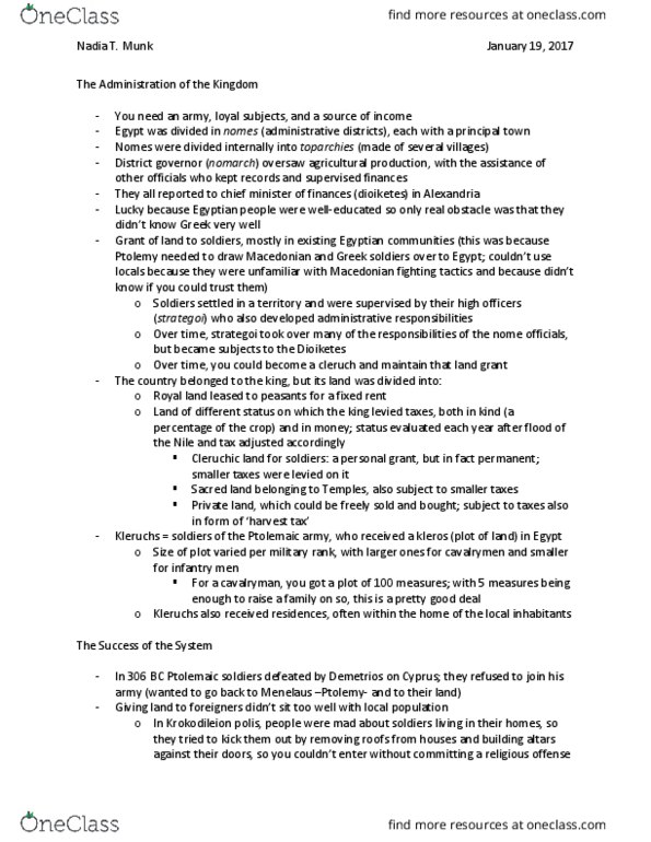 CLST 335 Lecture Notes - Lecture 4: Durum, Cleruchy, Strategos thumbnail