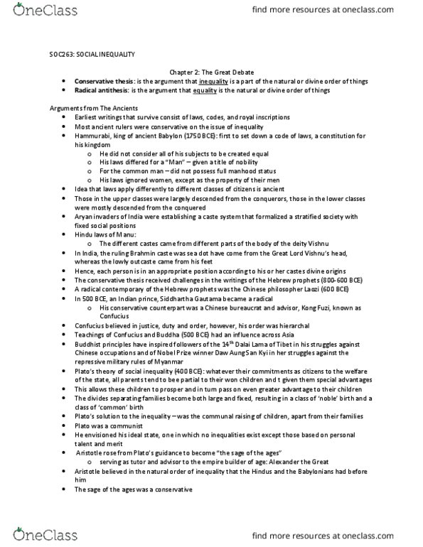 SOC263H5 Chapter Notes - Chapter 2: Gerrard Winstanley, Social Inequality, Confucius thumbnail