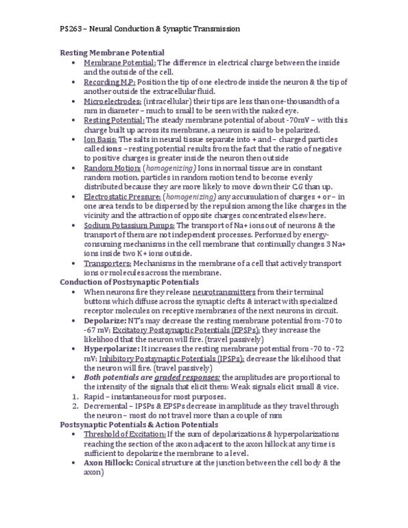 PS263 Lecture Notes - Resting Potential, Axon Hillock, Axon Terminal thumbnail