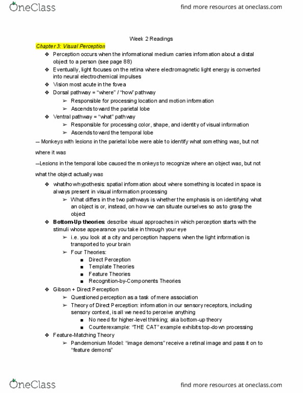 PSYCH 120A Chapter Notes - Chapter 3: Parietal Lobe, Temporal Lobe, Counterexample thumbnail