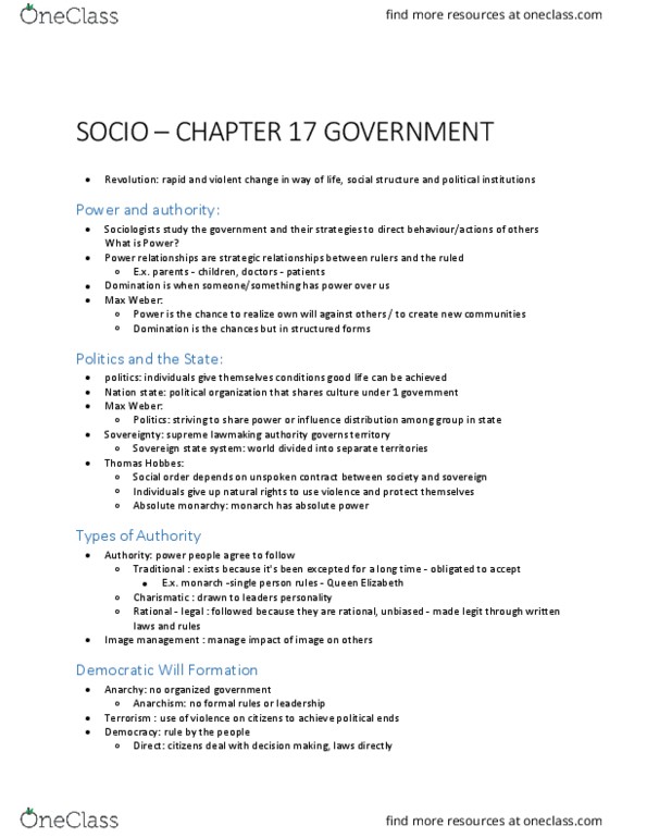 SOCI 1002 Chapter Notes - Chapter 17: Ideal Speech Situation, Absolute Monarchy, Strategic Alliance thumbnail