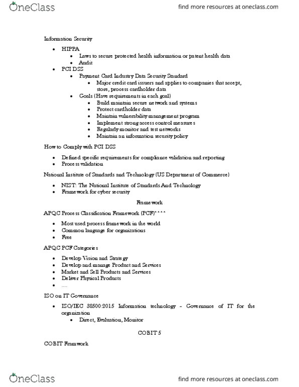 ITSS 4370 Lecture Notes - Lecture 11: Payment Card Industry Data Security Standard, Vulnerability Management, Cobit thumbnail