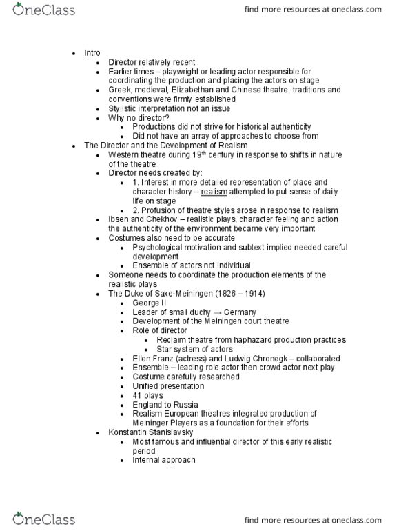 DRAM 1310 Lecture Notes - Lecture 22: Meiningen Court Theatre, Konstantin Stanislavski, Star System thumbnail