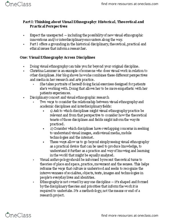 ANT 325M Chapter Notes - Chapter 1: Visual Anthropology, Anthropology Of Media, Ethnography thumbnail