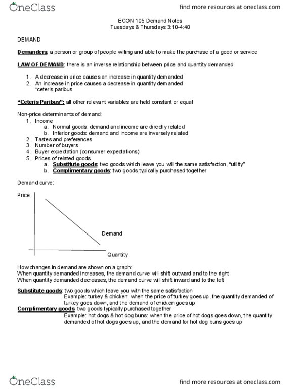 ECO 105 Lecture Notes - Lecture 2: Ceteris Paribus, Demand Curve thumbnail