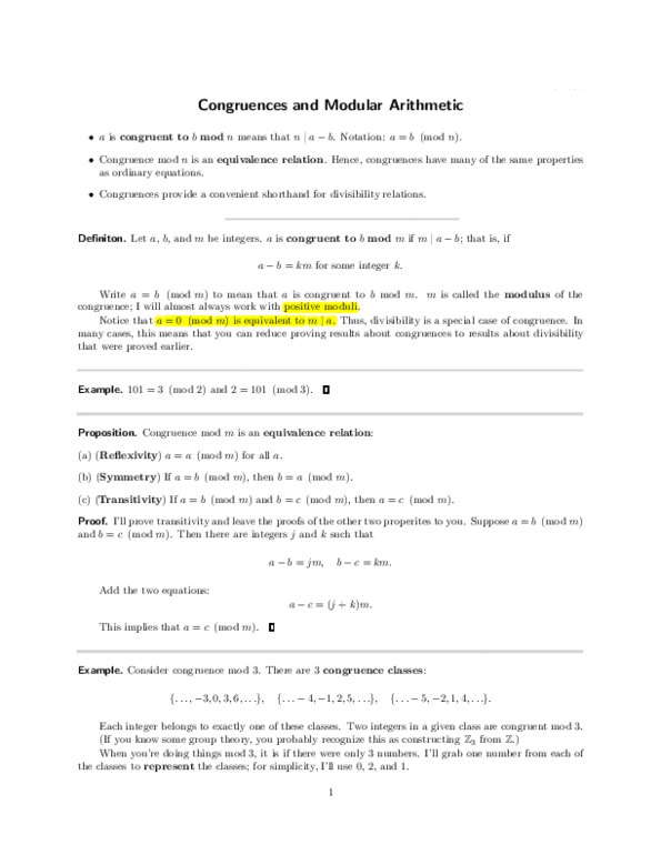 MATH 1190 Lecture Notes - Diophantine Equation, Euclidean Algorithm, Multiplication Table thumbnail