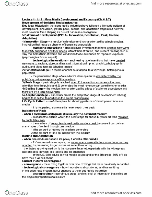 CMN 140 Lecture Notes - Lecture 4: Technological Convergence, Monopolistic Competition, Cross Purposes thumbnail