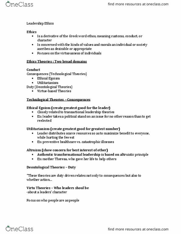 HROB 2010 Lecture Notes - Lecture 12: Transactional Leadership, Egotism, Transformational Leadership thumbnail