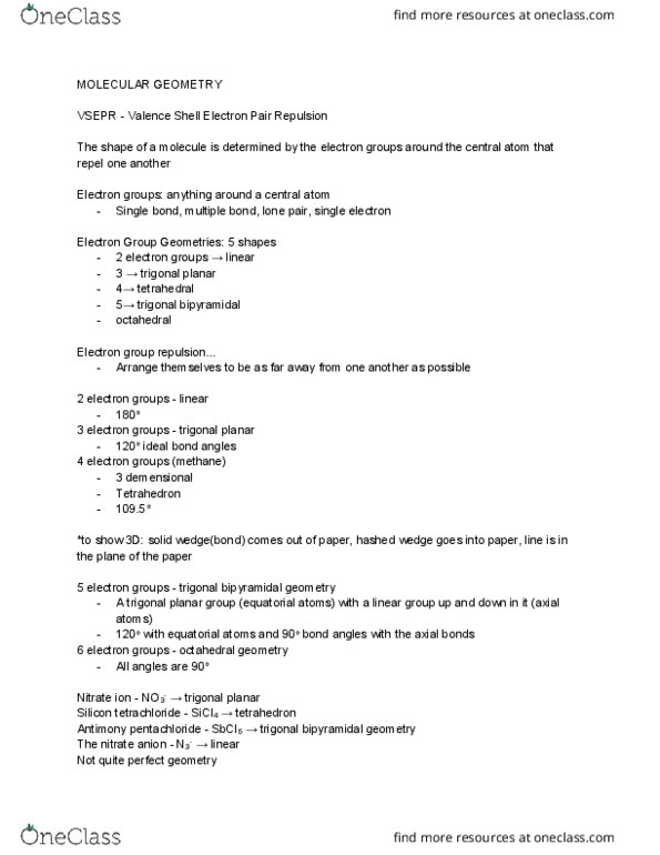 CHEM 11b Lecture Notes - Lecture 1: Trigonal Bipyramidal Molecular Geometry, Trigonal Planar Molecular Geometry, Valence Bond Theory thumbnail