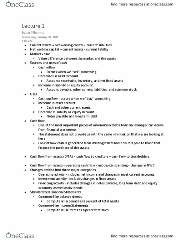 FIN 3310 Lecture Notes - Lecture 1: Current Liability, Promissory Note, Cash Flow thumbnail