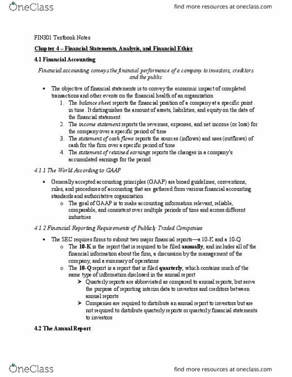 FIN 301 Chapter Notes - Chapter 4: Cash Flow, Current Liability, Financial Statement thumbnail