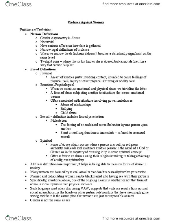 LAWS 3904 Lecture Notes - Lecture 9: Femicide, Religious Abuse, General Social Survey thumbnail