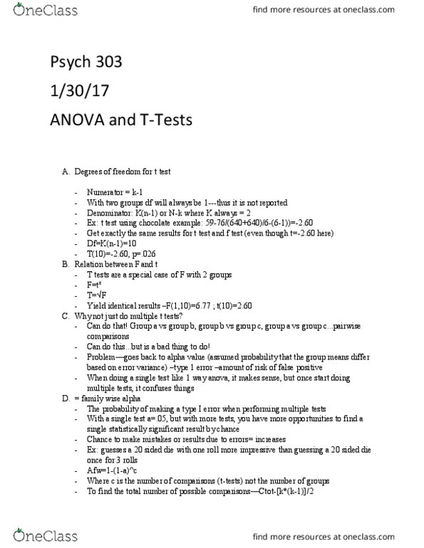 PSY 303 Lecture Notes - Lecture 14: Studentized Range, Pairwise Comparison, Type I And Type Ii Errors thumbnail