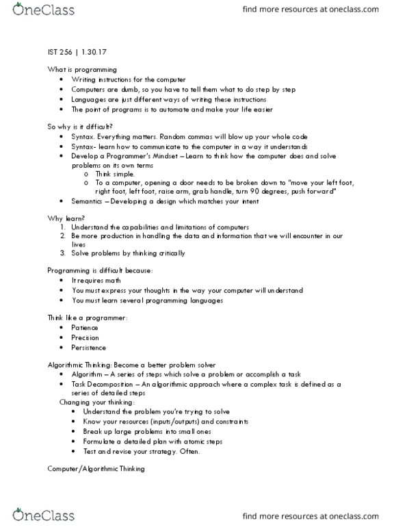 IST 256 Lecture Notes - Lecture 1: Ipython thumbnail