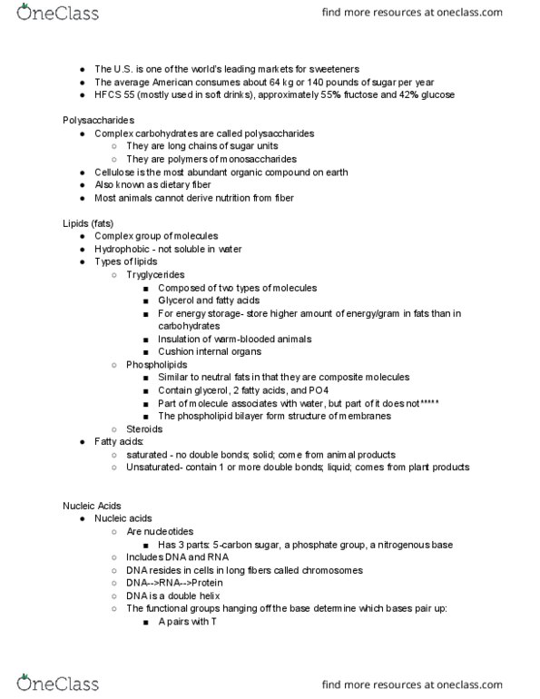 BSC 108 Lecture Notes - Lecture 3: Nitrogenous Base, Dietary Fiber, Thymine thumbnail