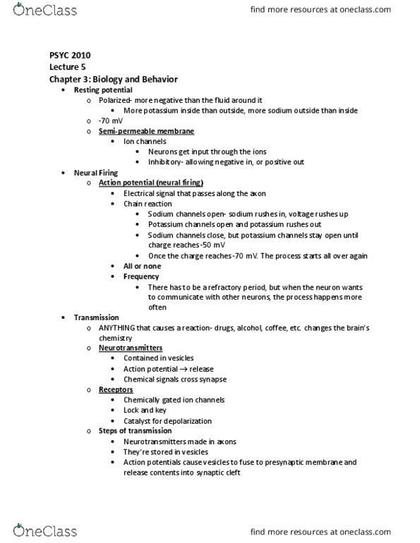 PSYC 2010 Lecture Notes - Lecture 5: Parachuting, Motor Control, Substance P thumbnail