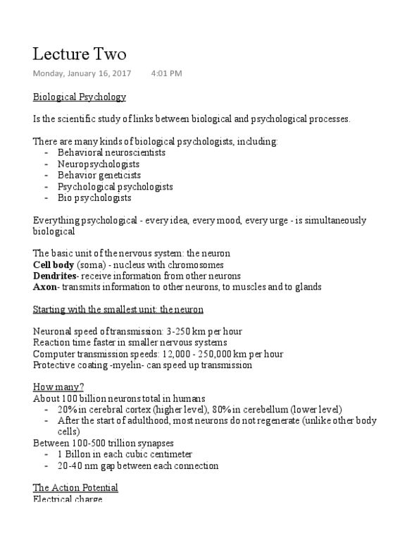 PSY 1101 Lecture Notes - Lecture 2: Neuroimaging, Pituitary Gland, Sensory Cortex thumbnail