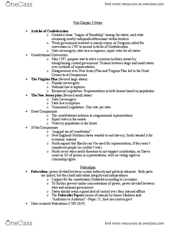 POLI 103 Lecture Notes - Lecture 1: The Federalist Papers, Roger B. Taney, Connecticut Compromise thumbnail