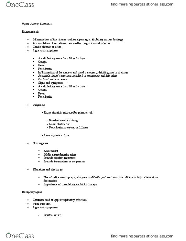 NUR 322 Lecture Notes - Lecture 5: Respiratory Arrest, Peritonsillar Abscess, X-Ray thumbnail