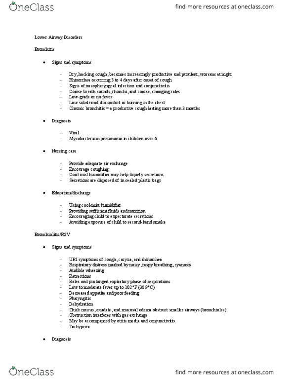 NUR 322 Lecture Notes - Lecture 6: Sputum Culture, Nasal Cannula, Chest Pain thumbnail