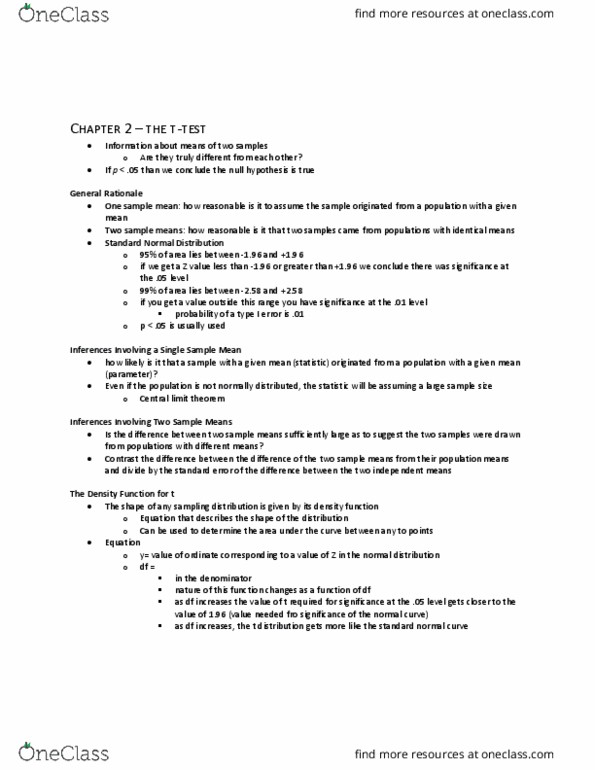 Psychology 3800F/G Chapter Notes - Chapter 2: Confidence Interval, Central Limit Theorem, Standard Deviation thumbnail