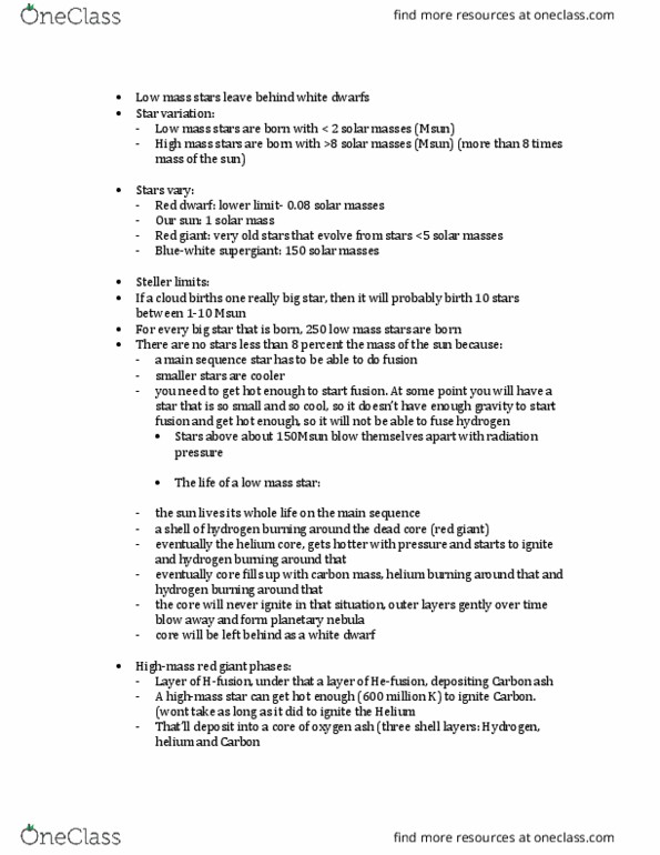 PCS 181 Lecture Notes - Lecture 7: Protostar, Mount Everest, Accretion Disk thumbnail