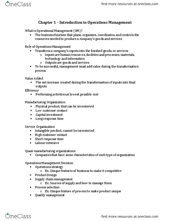 Management and Organizational Studies 3330A/B Chapter Notes - Chapter 1: Hawthorne Effect, Total Quality Management, Quality Management thumbnail