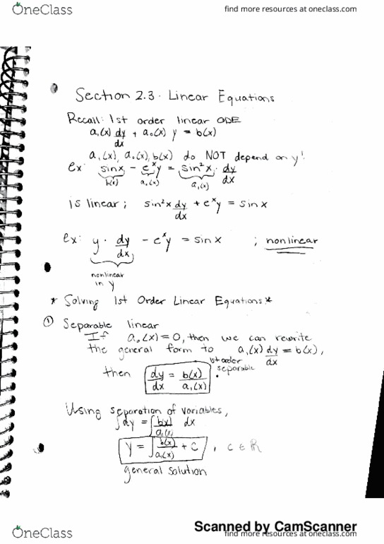 MA 341 Lecture 5: Section 2:3 Solving Des by Integrating Factors thumbnail