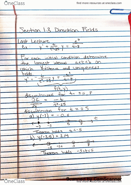 MA 341 Lecture 3: Section 1:3 Direction/Slope Fields thumbnail