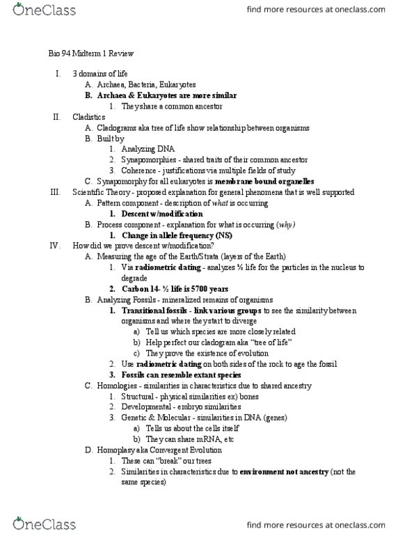 BIO SCI 94 Chapter Notes - Chapter 1, 25-28: Mesozoic, Adaptive Radiation, Devonian thumbnail