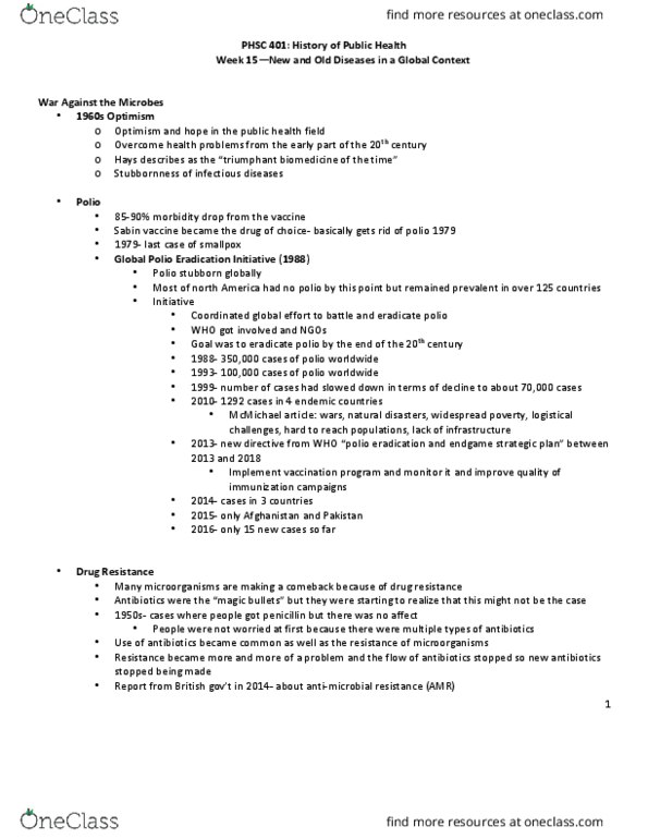 PHSC 401 Lecture Notes - Lecture 15: Tuberculosis, Oseltamivir, Health Equity thumbnail