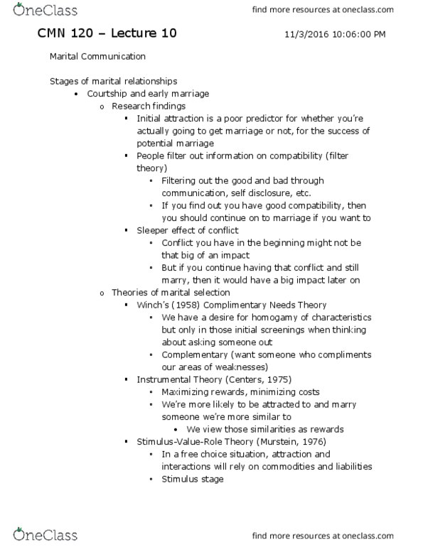 CMN 120 Lecture Notes - Lecture 10: Stepfamily, Interpersonal Communication thumbnail