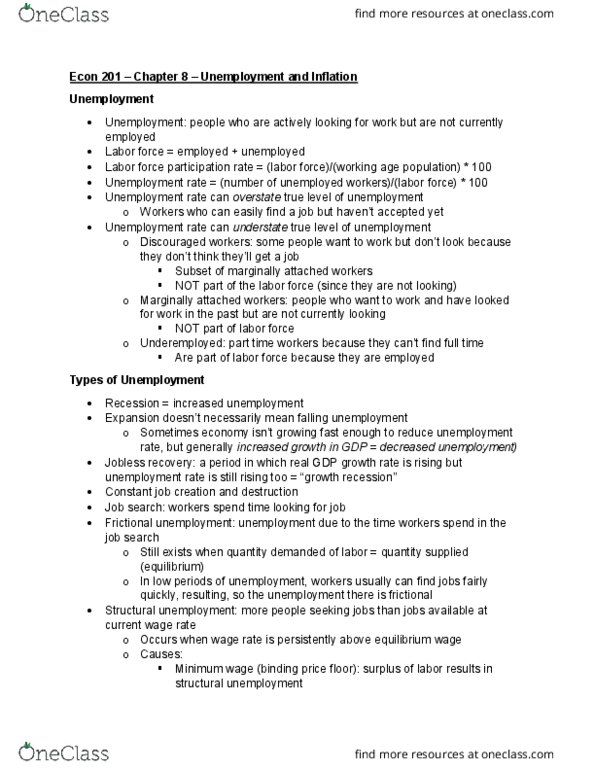 ECON 201 Chapter Notes - Chapter 8: Disinflation, Real Income, Real Interest Rate thumbnail