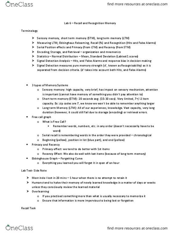 PSY100Y5 Lecture Notes - Lecture 6: Overlearning, Indo, Call Graph thumbnail