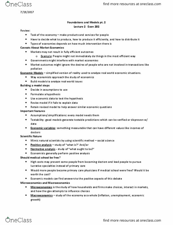 ECON 202 Lecture Notes - Lecture 2: Normative Economics, Jargon, Testability thumbnail